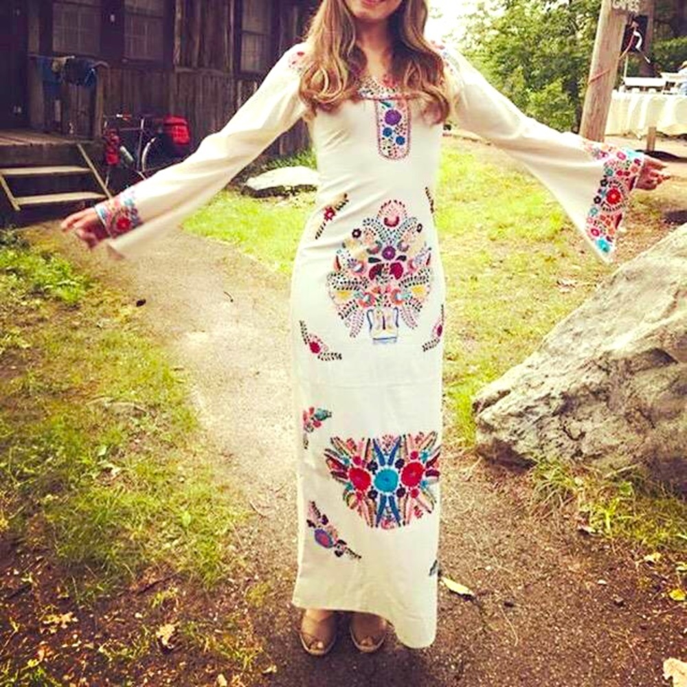 Sirena Embroidered Mexican Maxi Dress Handmade In Mexico With Love